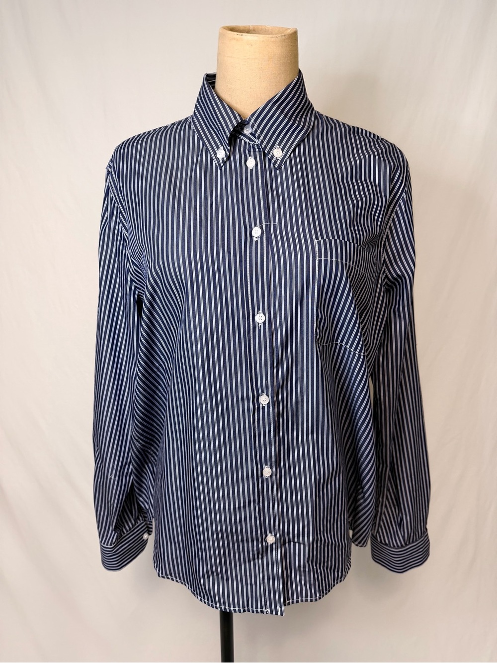 Zara Navy & White Striped Button-Down Shirt